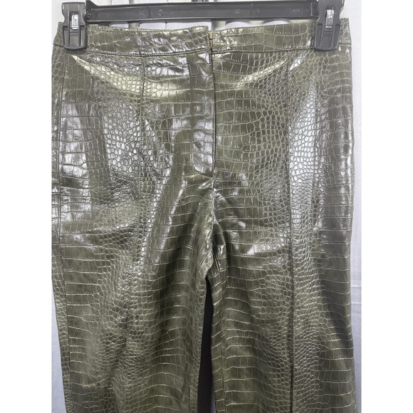 MNG Pants Womens 4 Olive Green Faux Croc Leather Coated High Rise Trousers Y2K - Picture 2 of 7